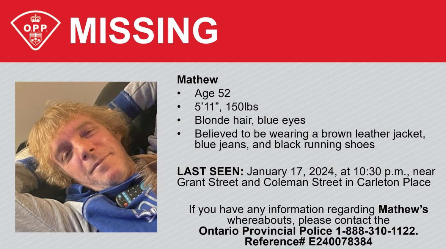 Mathew Edward McGrath Missing Persons Center
